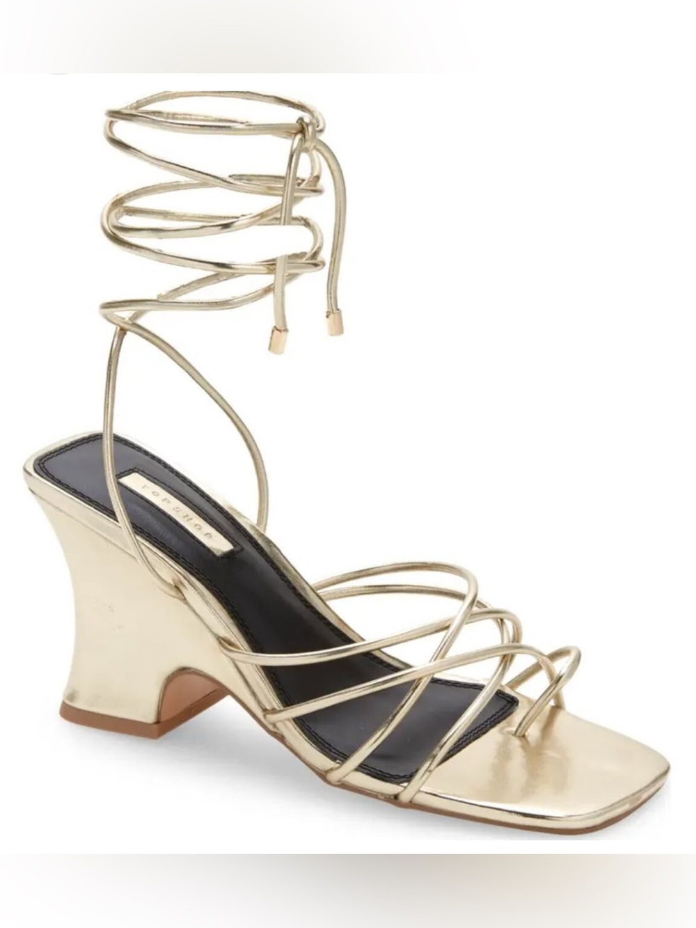 NWOT Topshop Rodeo Strippy Wedge Sandal in Gold